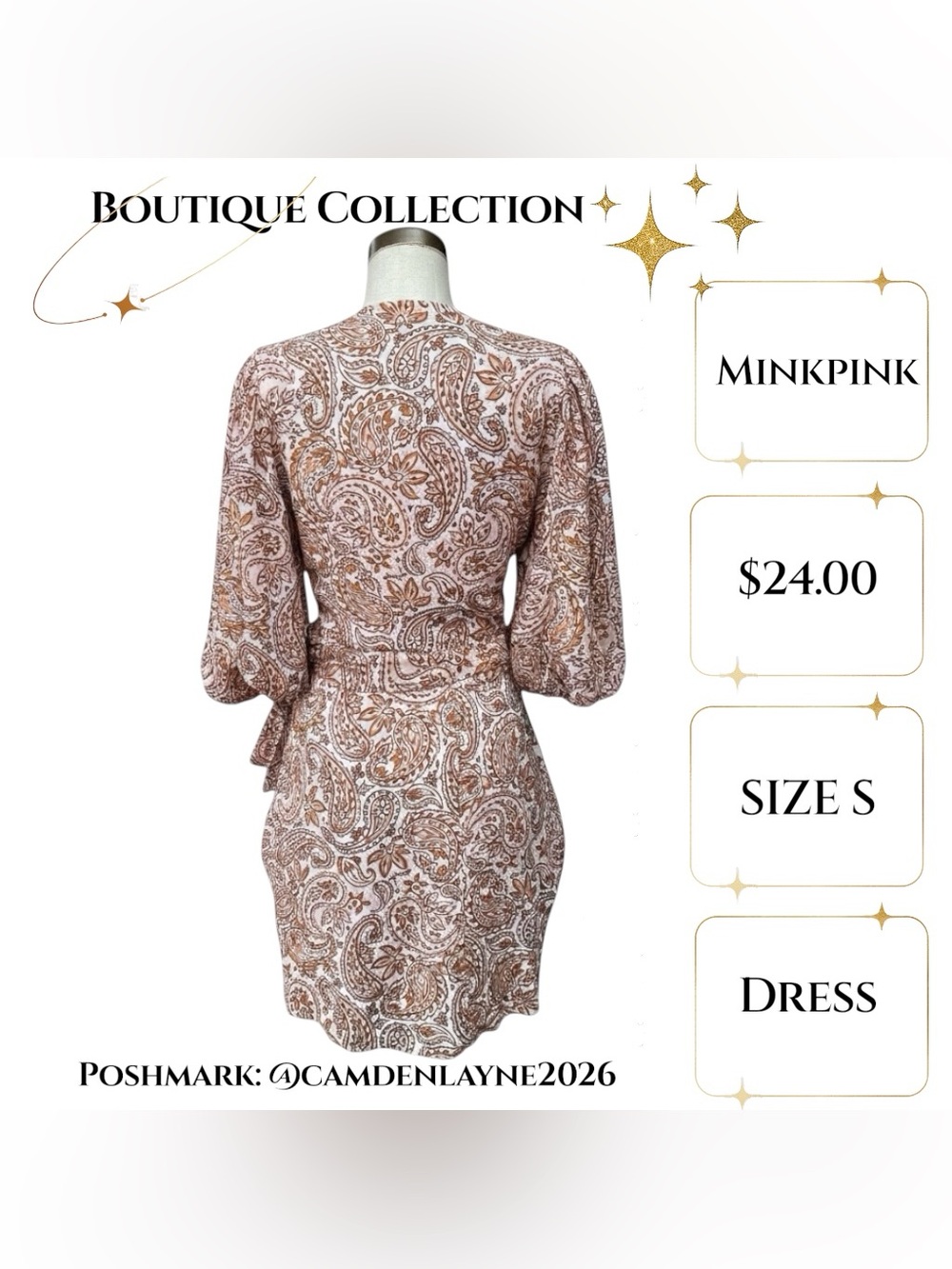 MINKPINK Taupe & Pink Paisley Wrap Mini Dress - Picture 4 of 8